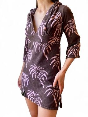 Y2K Juicy Couture Vintage Brown Terry Swimsuit Cover Up Dress Palm Print XS